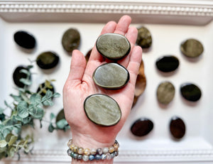Gold Sheen Obsidian Flat Palm Stone
