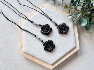 Gold Sheen Obsidian Rose Cord Necklace