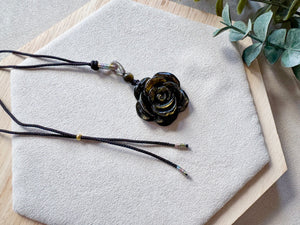 Gold Sheen Obsidian Rose Cord Necklace
