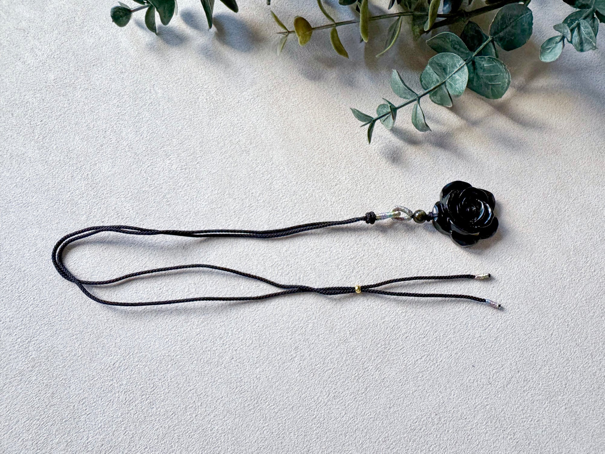 Gold Sheen Obsidian Rose Cord Necklace