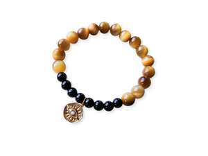 Golden Tiger's Eye, Onyx, & Evil Eye Charm Bracelet || Reiki Infused