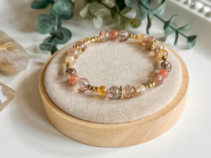 Golden Hour Beaded Bracelet || Rutilated Quartz, Citrine & Sunstone || Reiki Infused