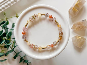 Golden Hour Beaded Bracelet || Rutilated Quartz, Citrine & Sunstone || Reiki Infused