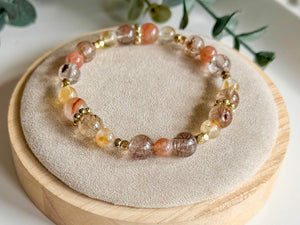 Golden Hour Beaded Bracelet || Rutilated Quartz, Citrine & Sunstone || Reiki Infused
