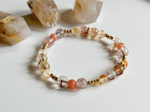 Golden Hour Beaded Bracelet || Rutilated Quartz, Citrine & Sunstone || Reiki Infused