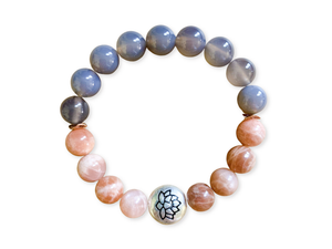 Gray Agate & Peach Moonstone 10mm Beaded Bracelet || Reiki Infused