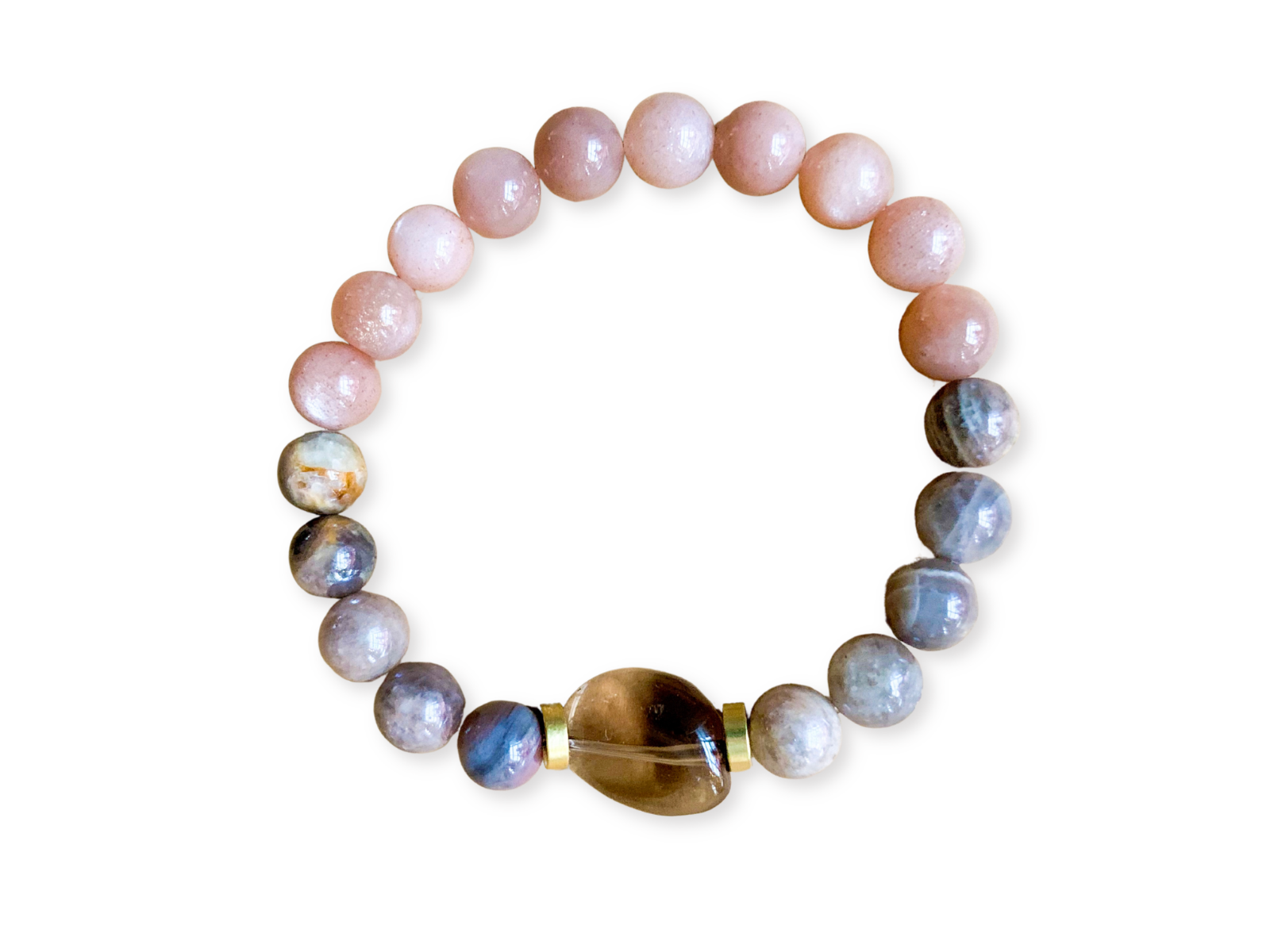Gray Moonstone, Peach Moonstone & Smoky Quartz Brcelet || Reiki Infused