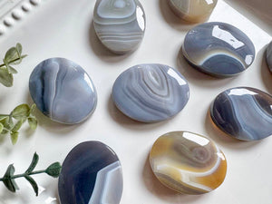 Gray Banded Agate Palm Stone
