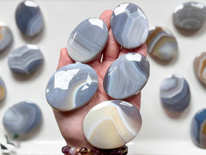 Gray Banded Agate Palm Stone
