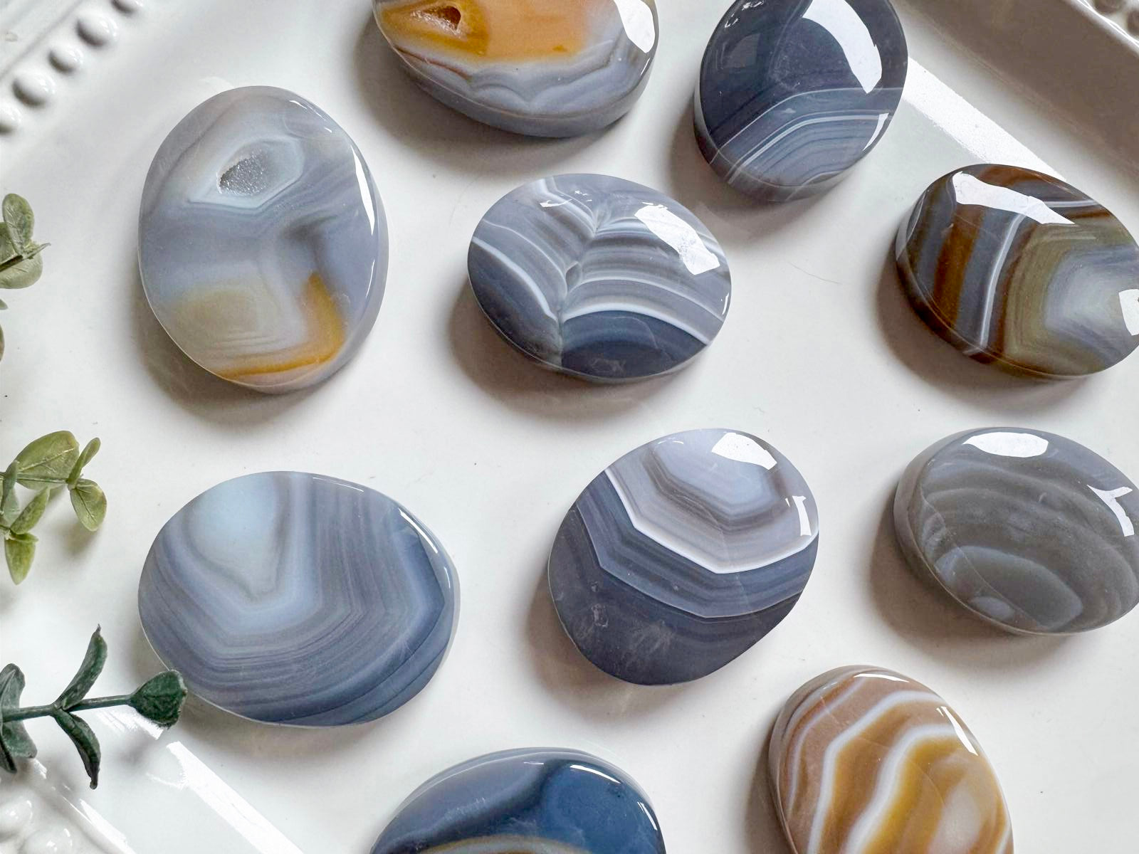 Gray Banded Agate Palm Stone
