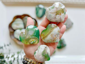 Green-Colored Flower Agate Heart
