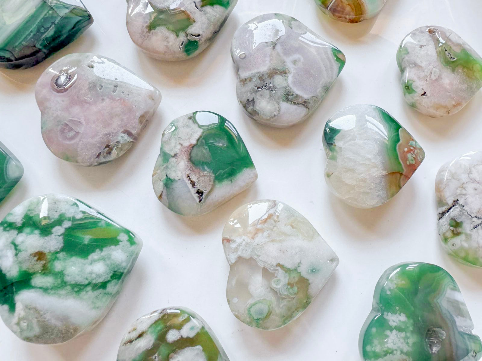 Green-Colored Flower Agate Heart
