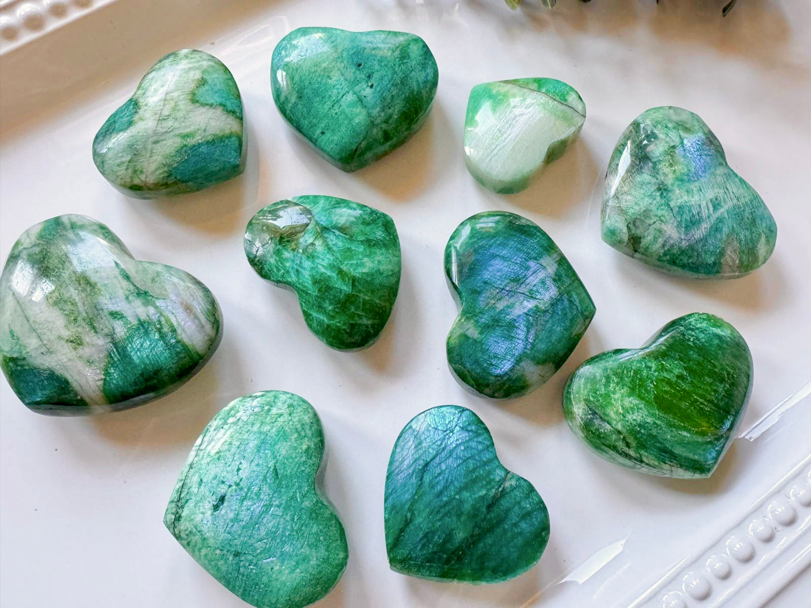 Green-Colored Moonstone Heart