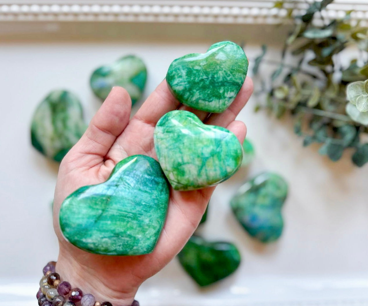 Green-Colored Moonstone Heart