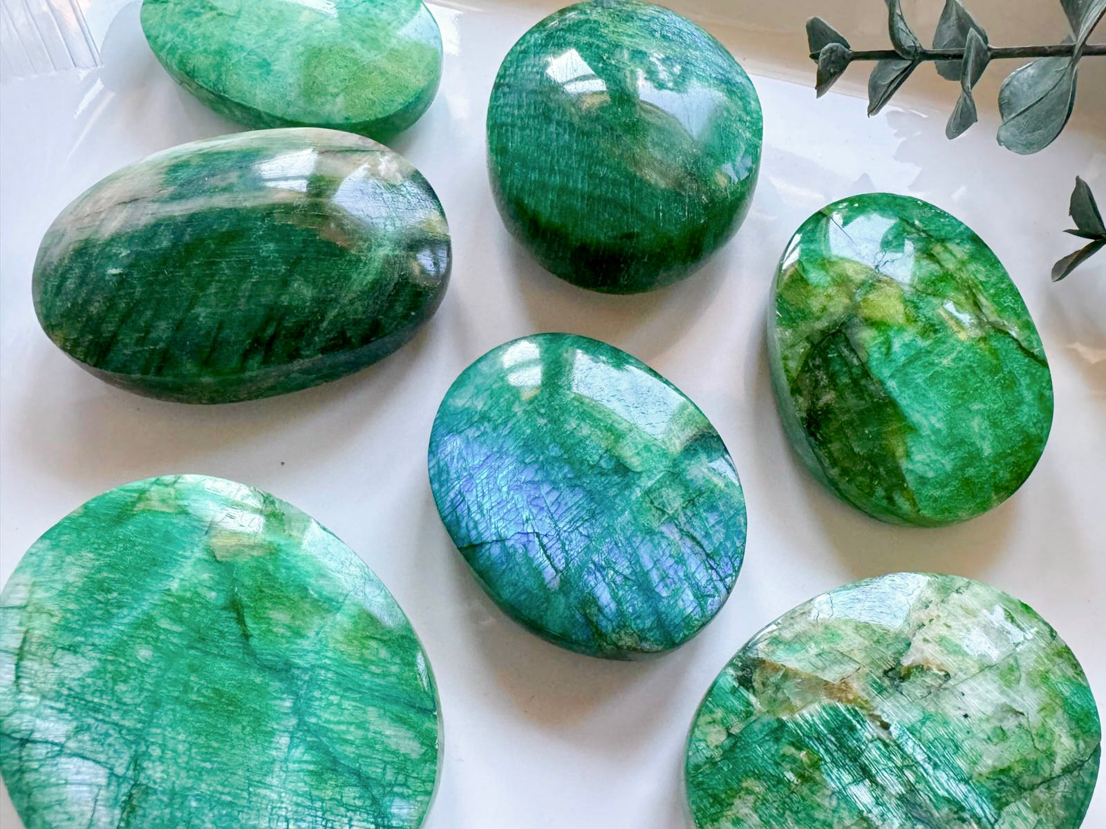 Green-Colored Moonstone Palm Stone