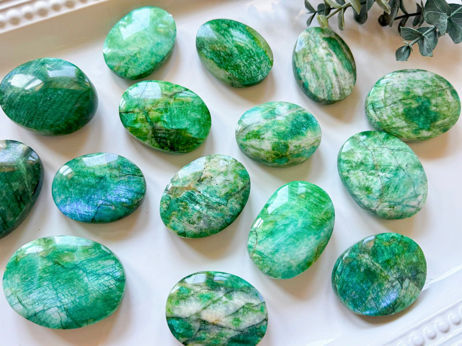 Green-Colored Moonstone Palm Stone