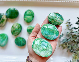 Green-Colored Moonstone Palm Stone
