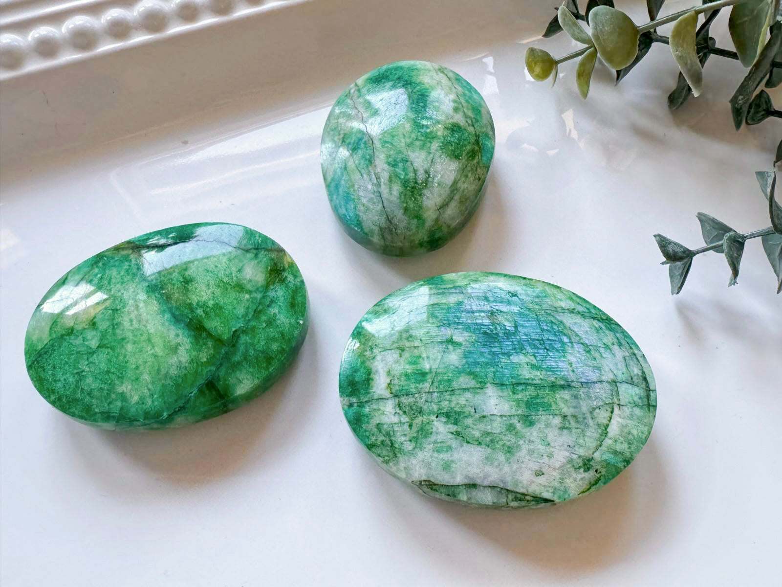 Green-Colored Moonstone Palm Stone