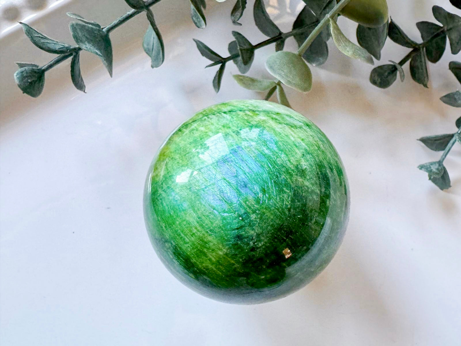 Green-Colored Moonstone Sphere