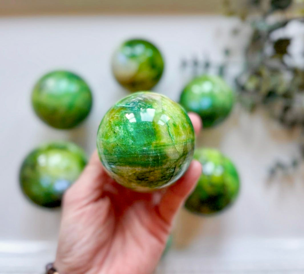 Green-Colored Moonstone Sphere