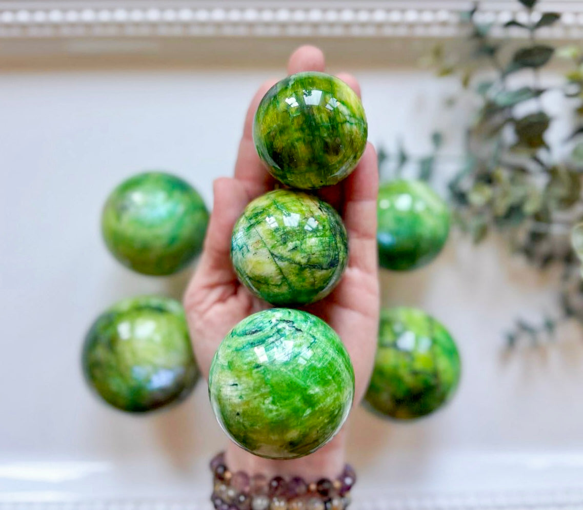 Green-Colored Moonstone Sphere