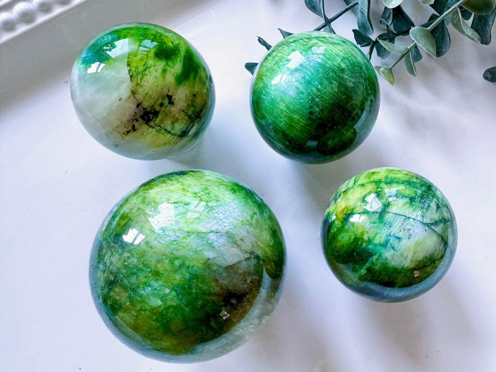 Green-Colored Moonstone Sphere