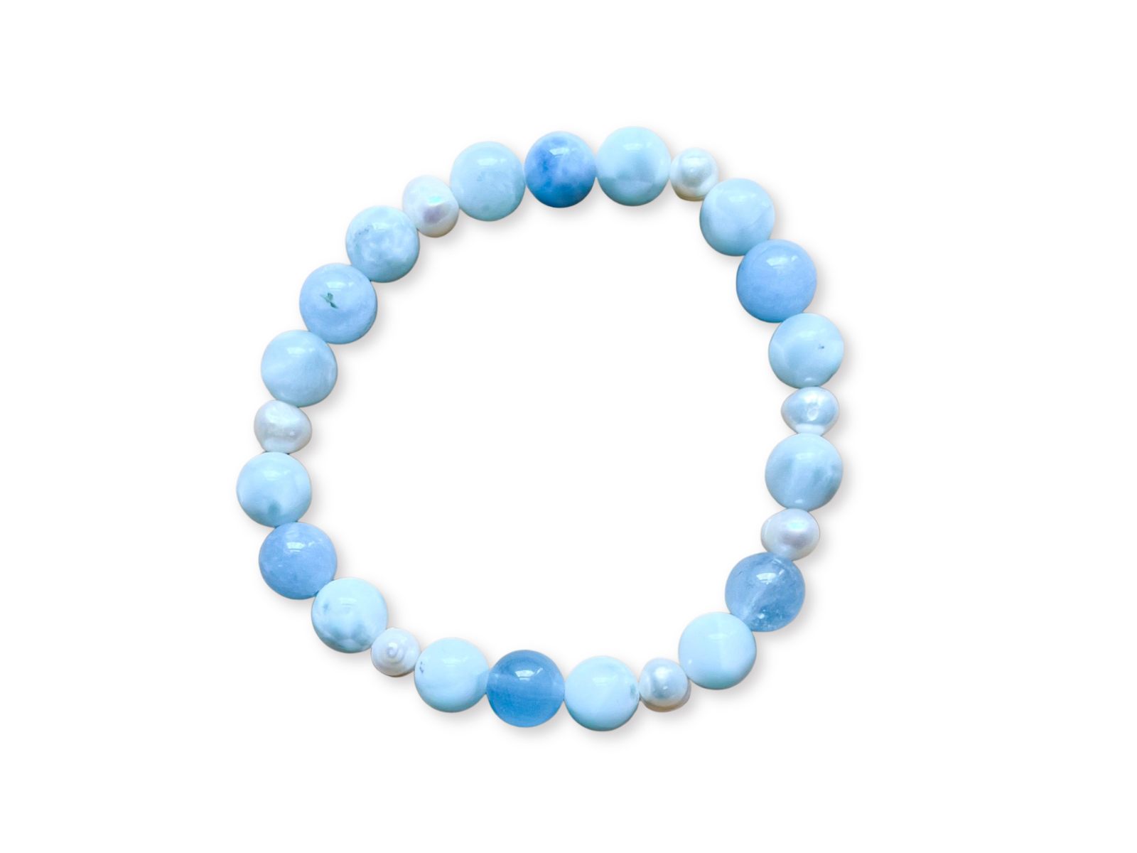 Green Angelite, Mother of Pearl & Aquamarine Beaded Bracelet || Reiki Infused