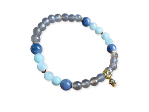 Green Angelite, Tanzanite & Gray Agate Beaded Bracelet || Reiki Infused