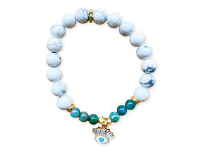 Green Apatite & Howlite Evil Eye Beaded Bracelet || Reiki Infuse