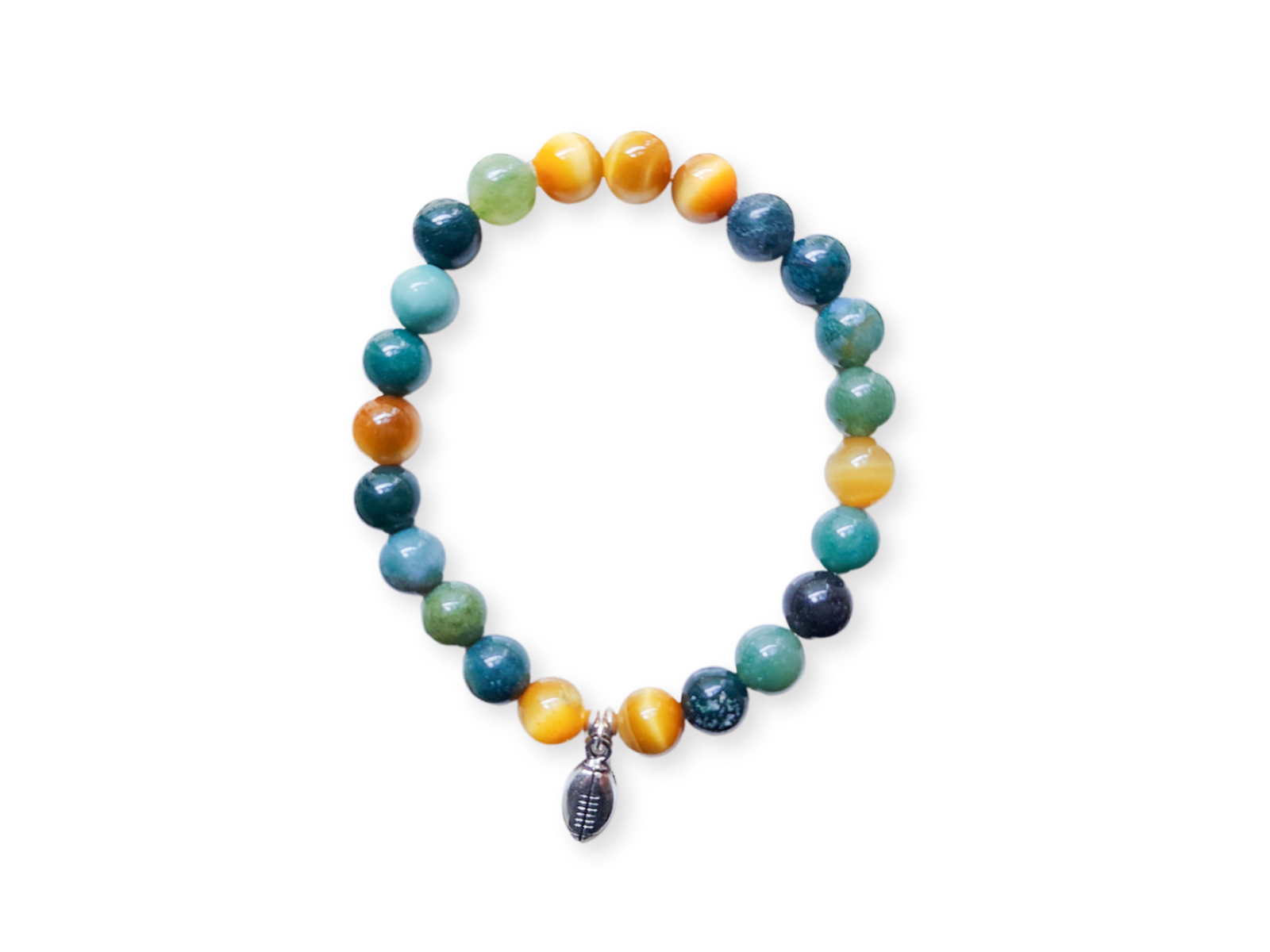 GreenBayPackersBeadedBraceletMossAgate_TigerEyeReikiInfused