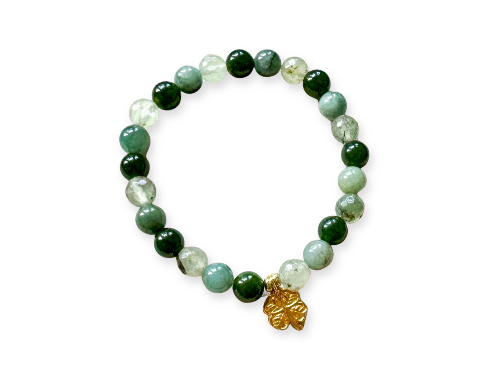 Green Quartz, Nephrite Jade & Burmese Jade Four Leaf Clover Bracelet || Reiki Infused