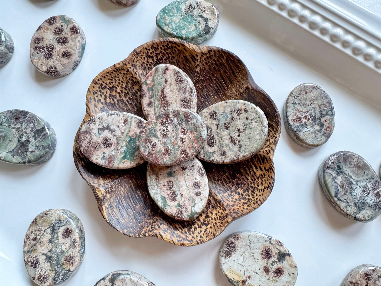 Green Cherry Blossom Agate Flat Palm Stone
