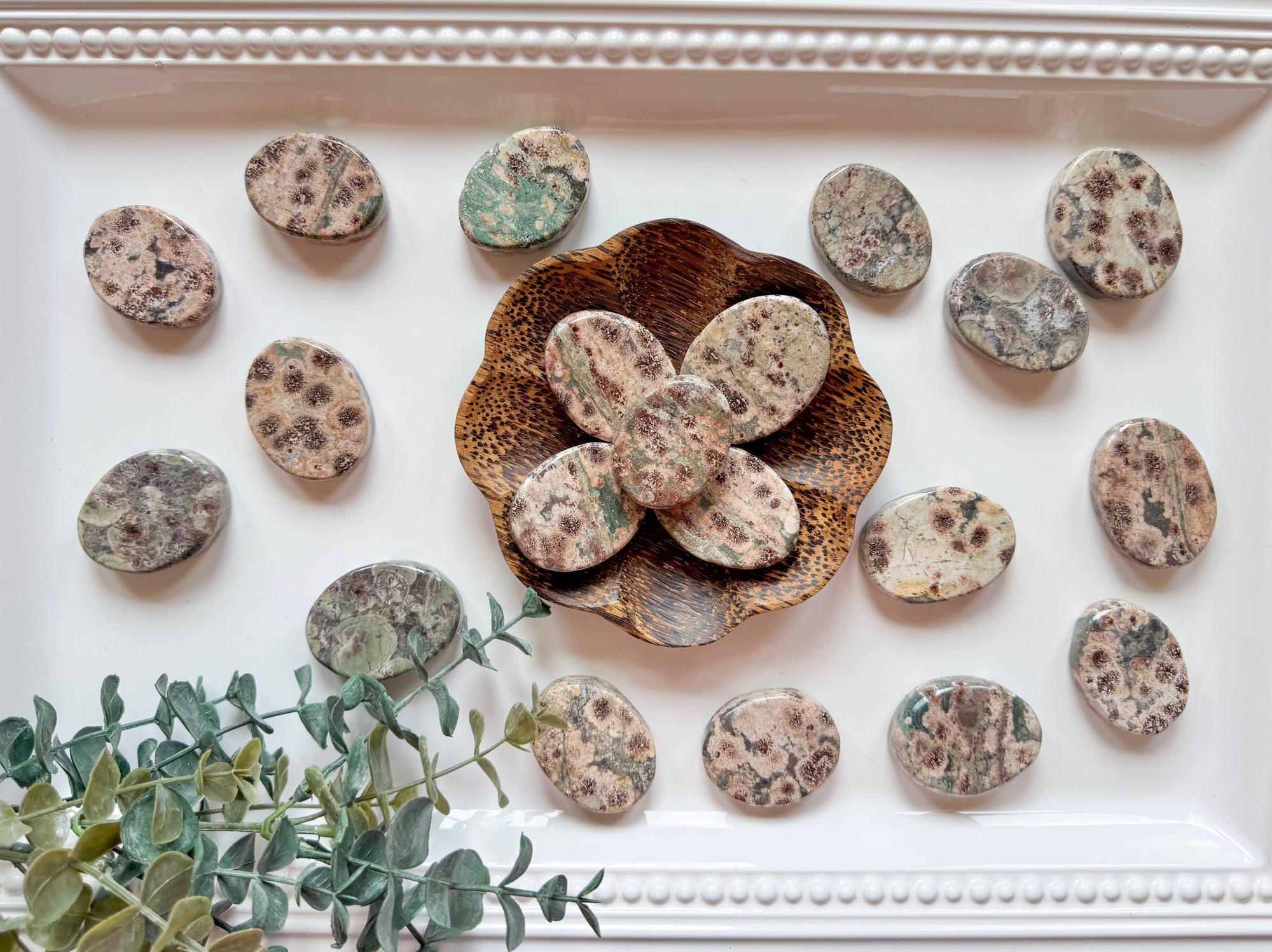 Green Cherry Blossom Agate Flat Palm Stone
