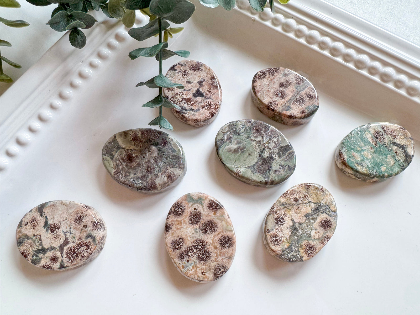 Green Cherry Blossom Agate Flat Palm Stone
