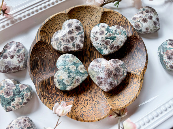 Green Cherry Blossom Agate Heart || Brazil - Angelic Roots