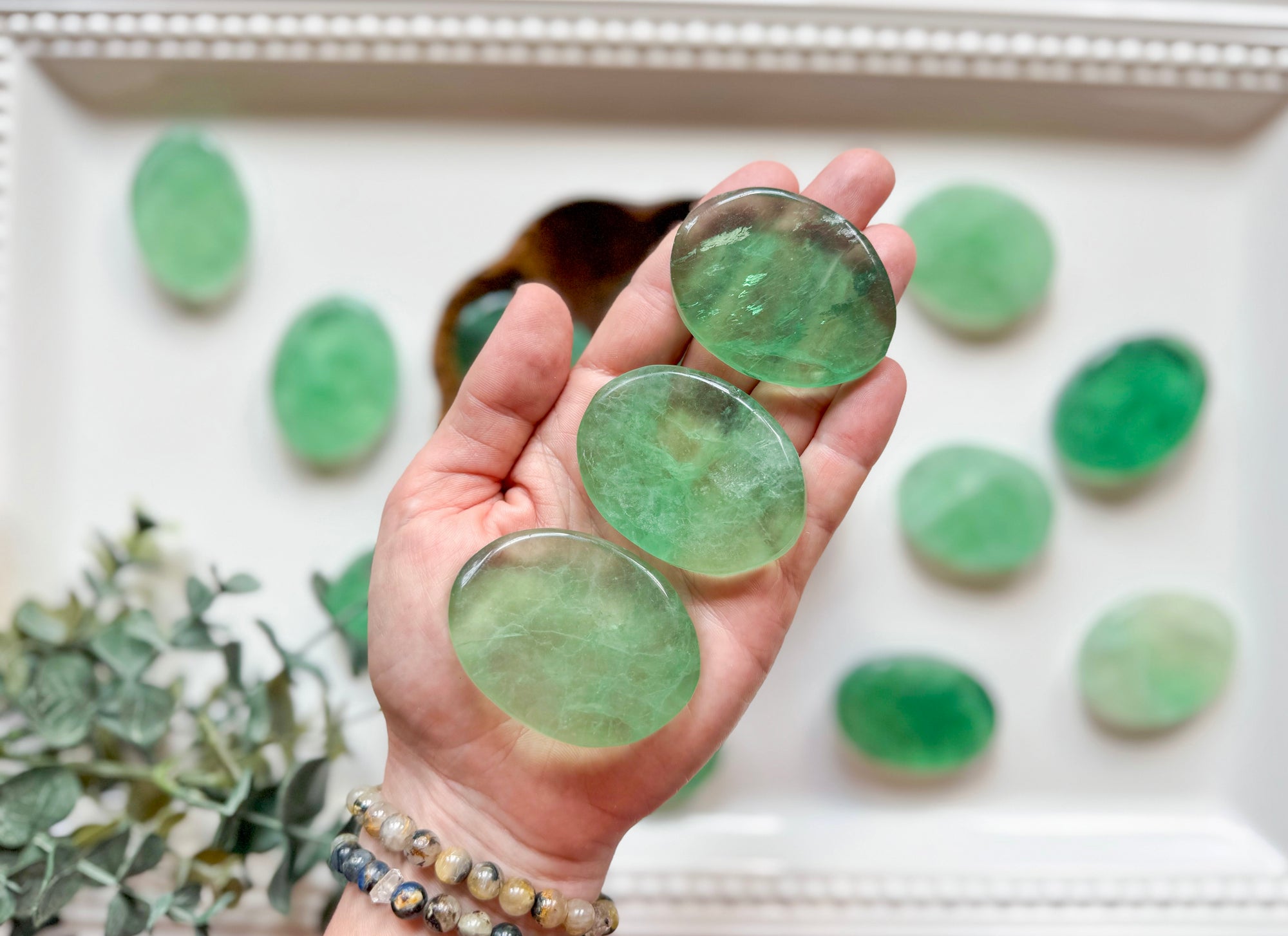 Green Fluorite Flat Palm Stone
