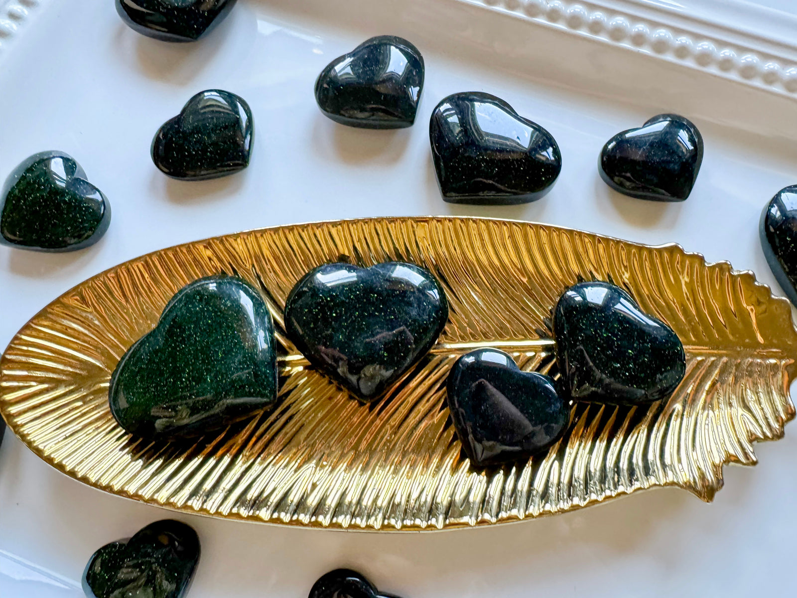 Green Goldstone Hearts