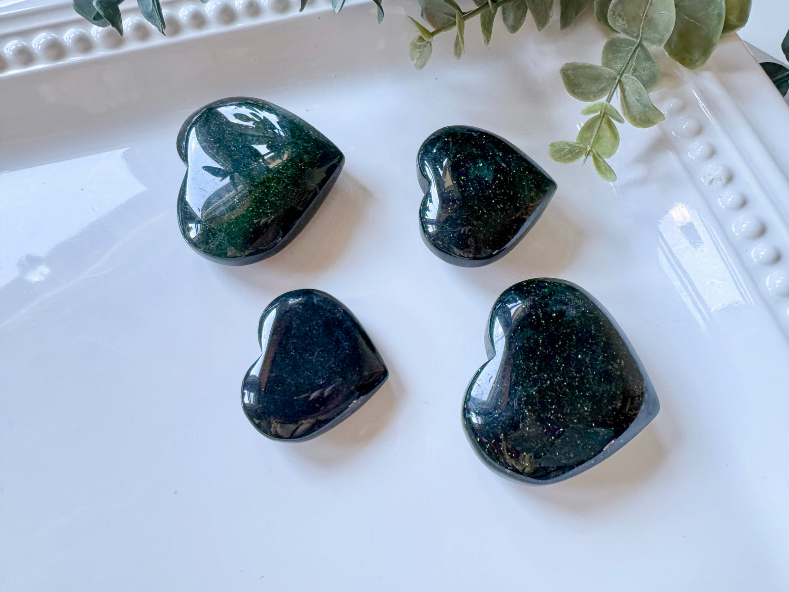 Green Goldstone Hearts