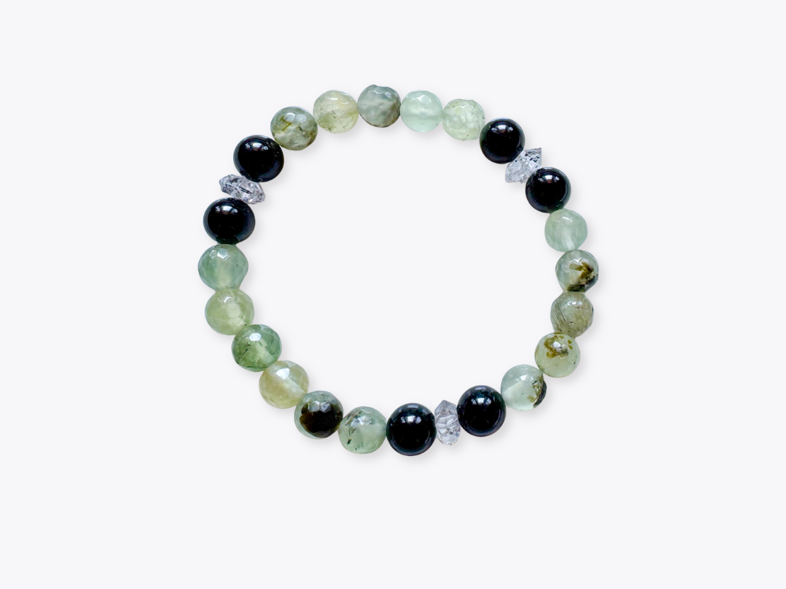Guided Light Beaded Bracelet || Prehnite, Black Tourmaline & Herkimer Diamond || Reiki Infused