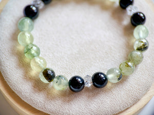 Guided Light Beaded Bracelet || Prehnite, Black Tourmaline & Herkimer Diamond || Reiki Infused