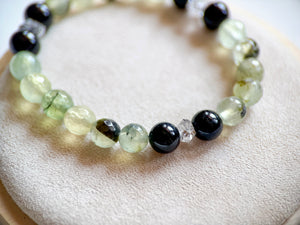 Guided Light Beaded Bracelet || Prehnite, Black Tourmaline & Herkimer Diamond || Reiki Infused