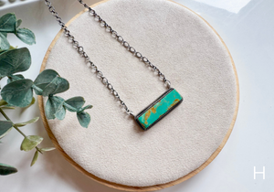 Navajo Sterling Horizontal Bar Turquoise Necklace || Handmade - H