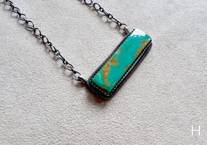 Navajo Sterling Horizontal Bar Turquoise Necklace || Handmade - H