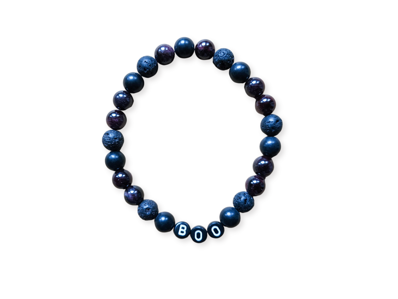 Halloween Collection || "BOO" Garnet, Onyx & Lava Beaded Bracelet || Reiki Infused