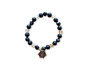 Halloween Collection || Citrine, Onyx  & Spider Web Charm Beaded Bracelet || Reiki Infused