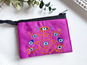 Hamsa & Evil Eye Embroidered Zippered Pouch || Ecuador