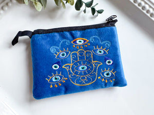 Hamsa & Evil Eye Embroidered Zippered Pouch || Ecuador