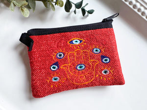 Hamsa & Evil Eye Embroidered Zippered Pouch || Ecuador