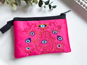 Hamsa & Evil Eye Embroidered Zippered Pouch || Ecuador