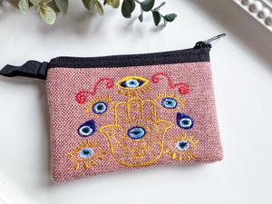 Hamsa & Evil Eye Embroidered Zippered Pouch || Ecuador